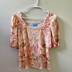 CeCe Women's Paisley Blouse - Pink, Orange, Green, Gold Sz S